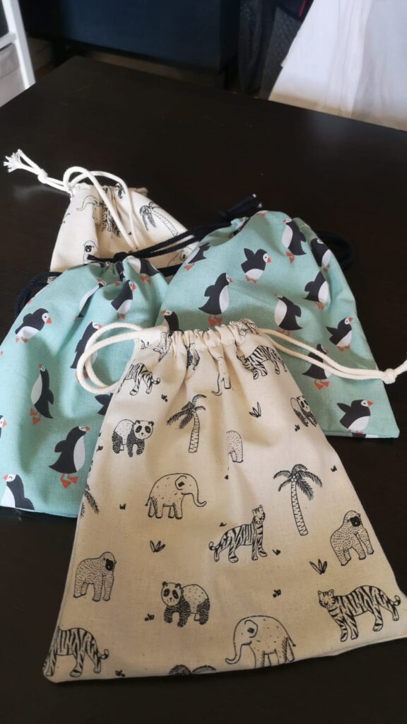 Pochons de rangement en tissu – Motifs animaux & oiseaux